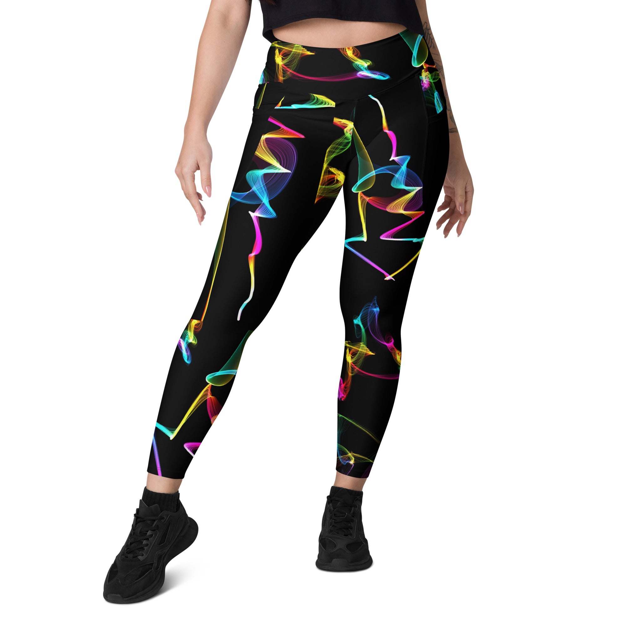 Black Gym Leggings with Pockets. Streetwear or Workout or Dance Leggings. Yoga Pants. WickedYo.